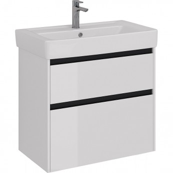 Тумба LEMARK COMBI 80 см под раковину, подвесная/напольная, 2 ящика, планки-чёрный; корпус/фасад белый глянец Тумба LEMARK COMBI 80 см под раковину, подвесная/напольная, 2 ящика, планки-чёрный; корпус/фасад белый глянец